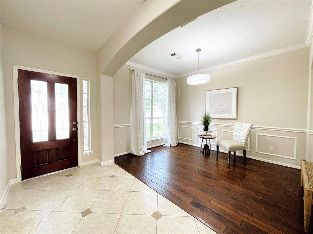 View from the main hallway to the formal dining room.