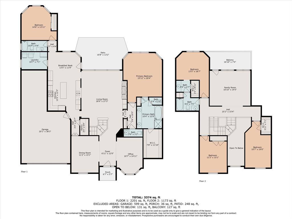 2 bedrooms and 2.5 baths downstairs and 3 more bedrooms and a Hollywood bath upstairs. Did you see the 3 car tandem garage?