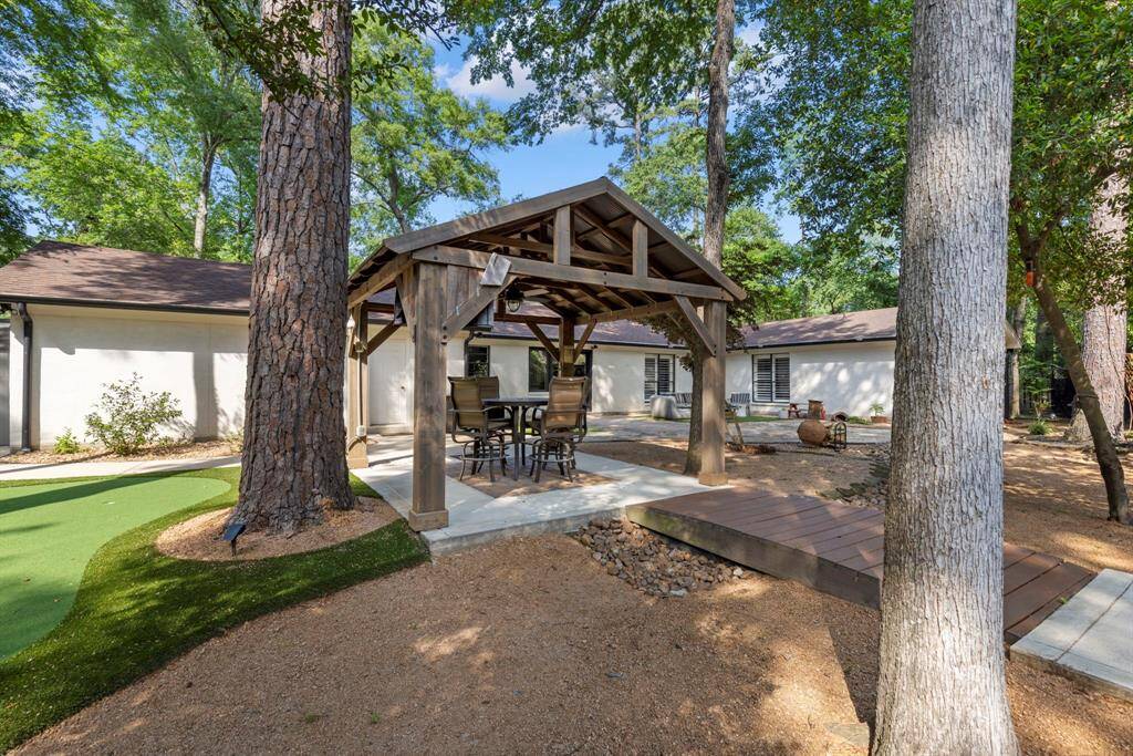 Backyard designed for minimal yard maintenance with stone patio, gravel and turf.