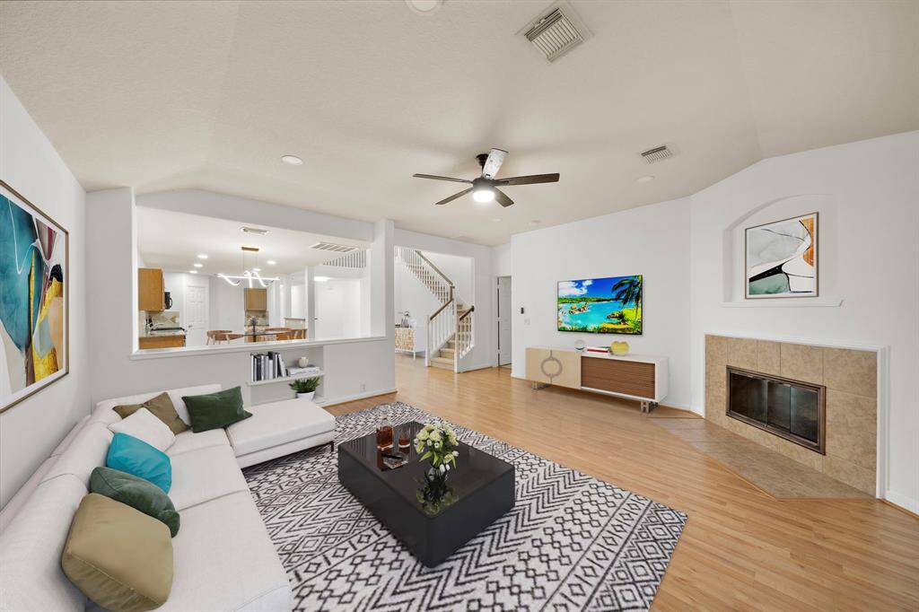 Virtually staged open living area