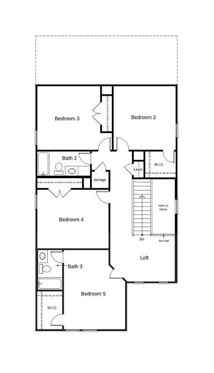 This floor plan features 5 bedrooms, 3 full baths, 1 half bath, and over 2,400 square feet of living space.