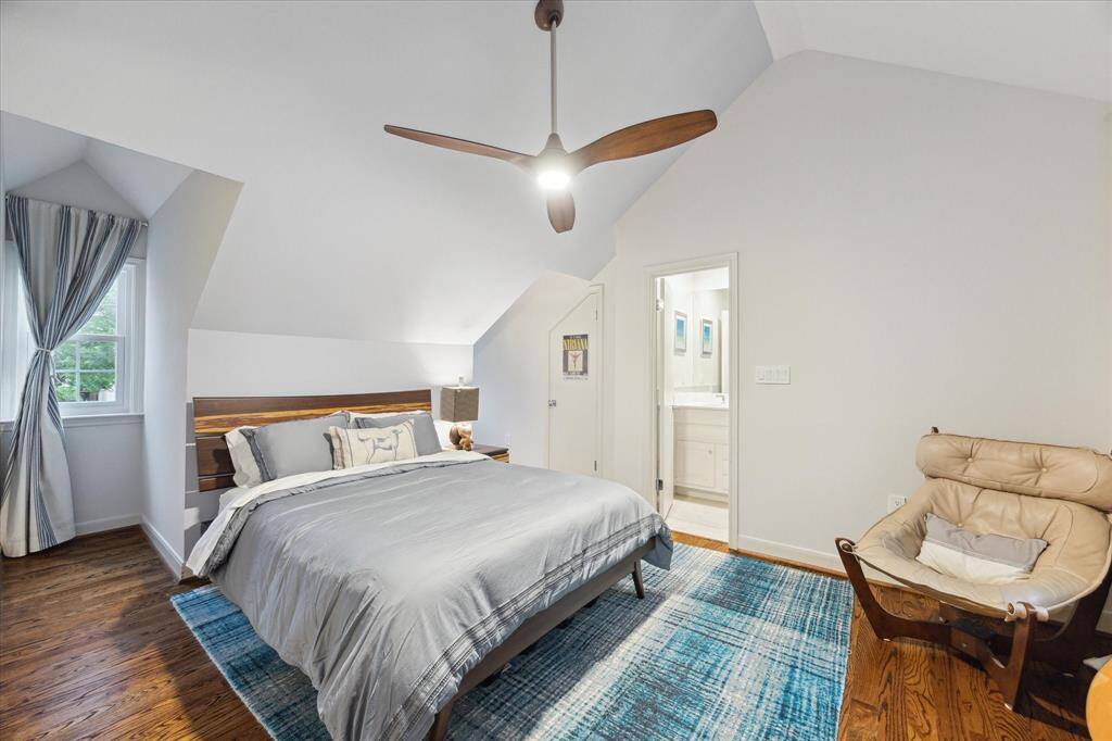 Bedroom off the secondary office and located above the garage.  This room also has it's own private bath and door that leads to a second floor escape and garden access.