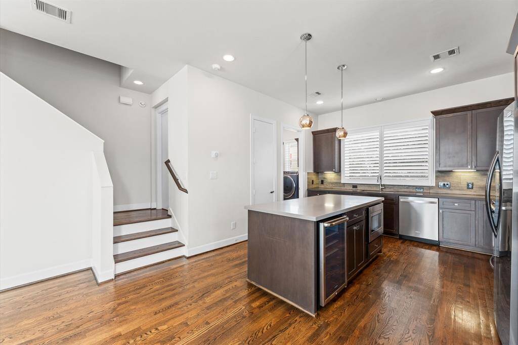 Kitchen island, stairs to 3rd floor