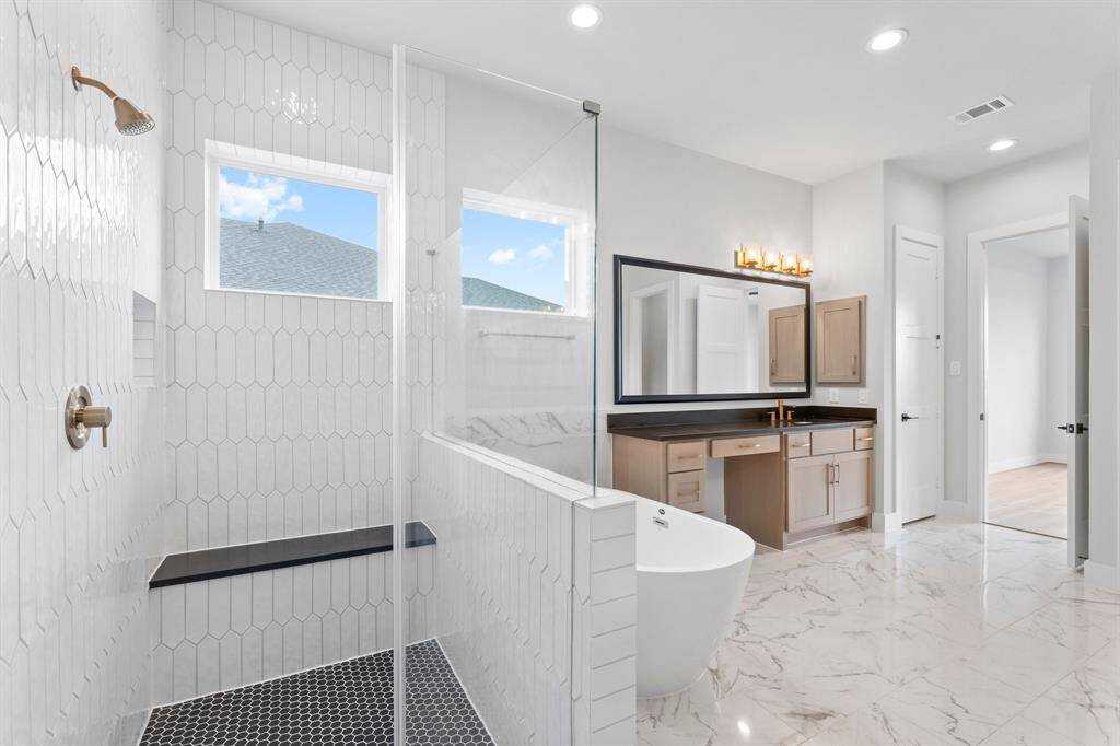 Separate Shower with Built-in Seat and Frameless Enclosure