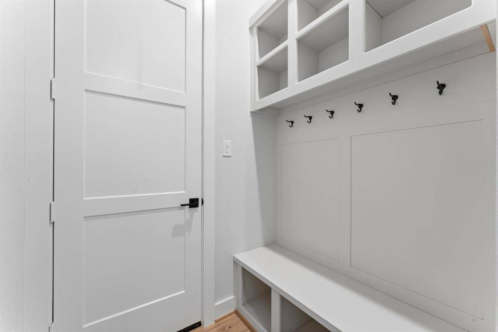Built-in Mud-Bench with Hooks and Storage Cubbies