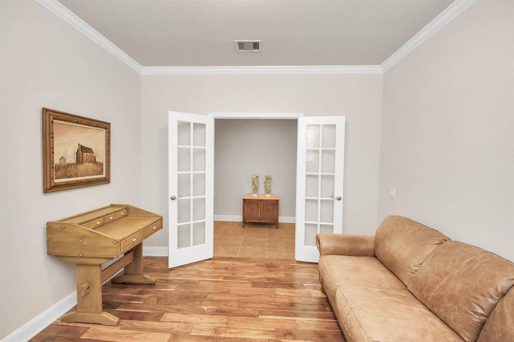The French doors provide privacy in the study