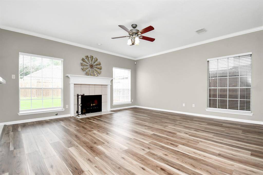 family room with fireplace