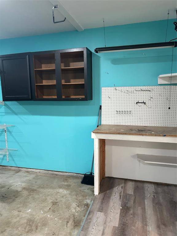 Shelves and work area in garage