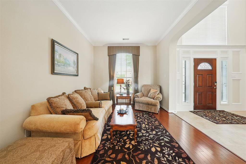 The entrance hall and living room