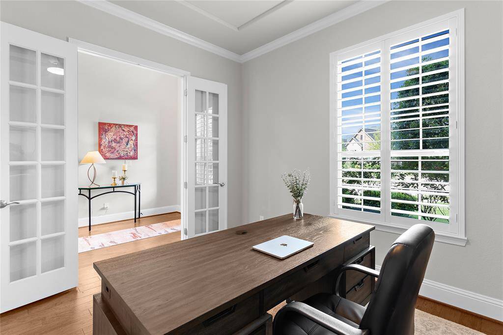 Another view of the home office with its lovely double glass doors.
