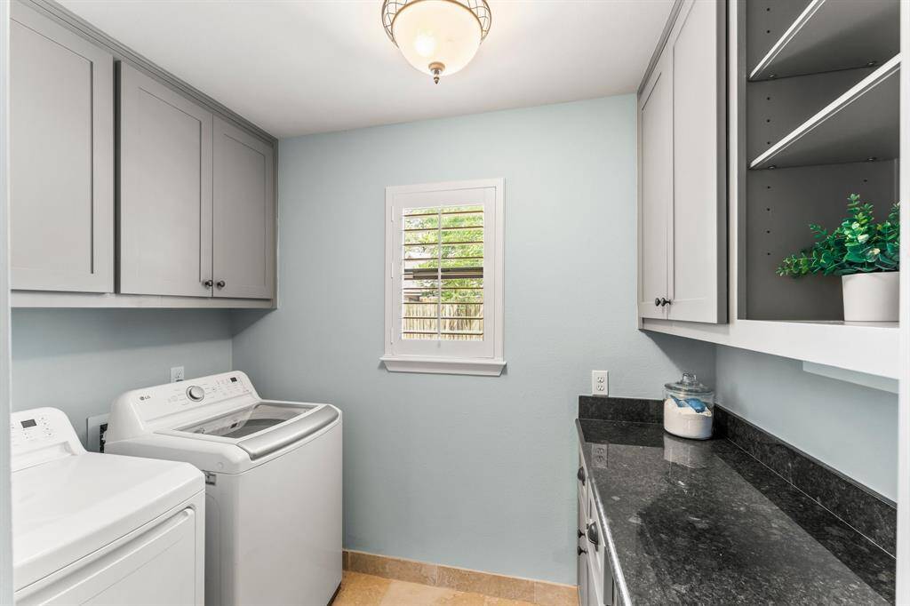 Utility room is just off the kitchen. Washer and dryer are staying with the home.