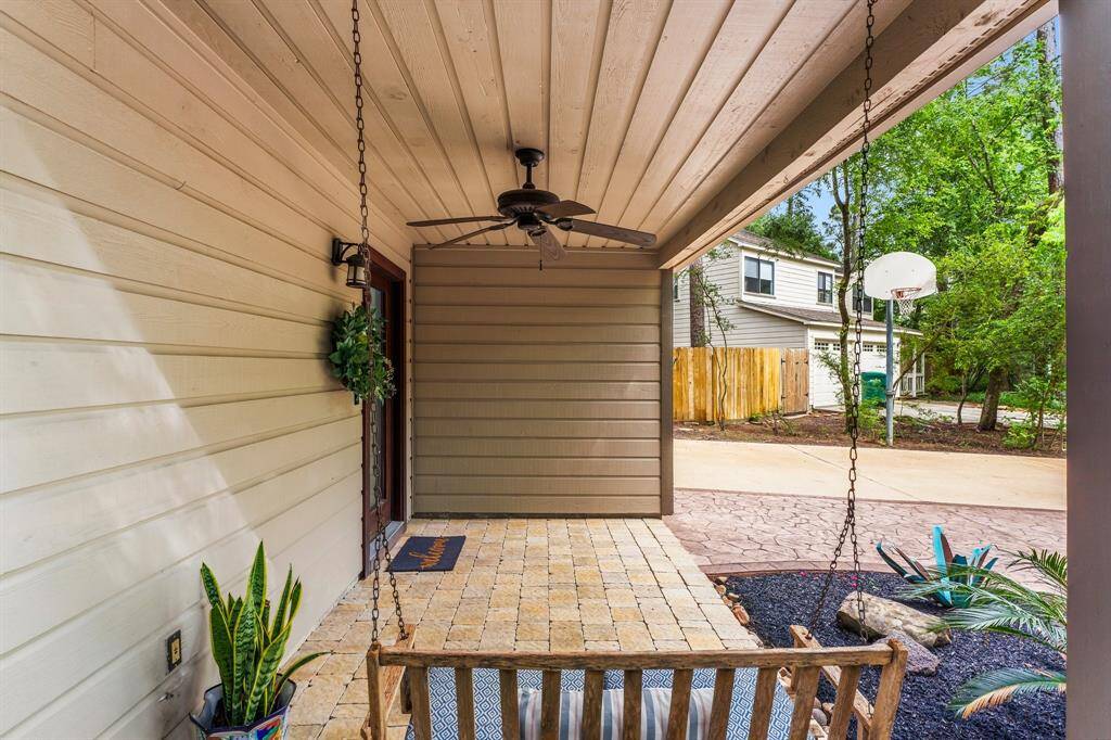 Enjoy watching a little basketball one on one from the front porch swing.