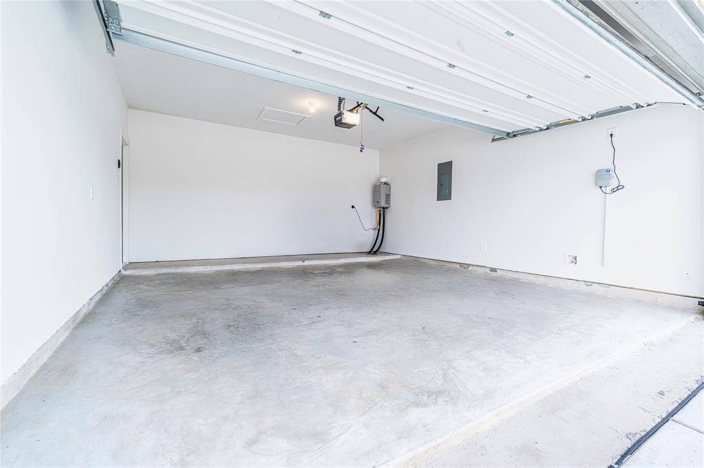 Two-car garage with storage space.