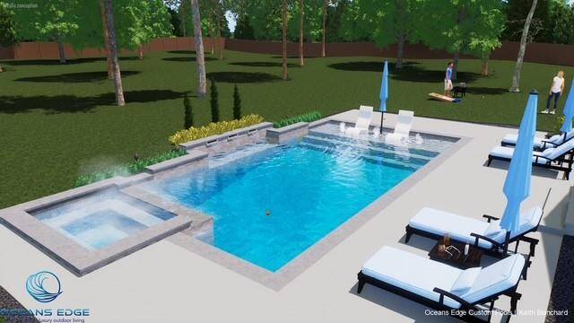 Gorgeous rendering of a pool that could be built in this private backyard!