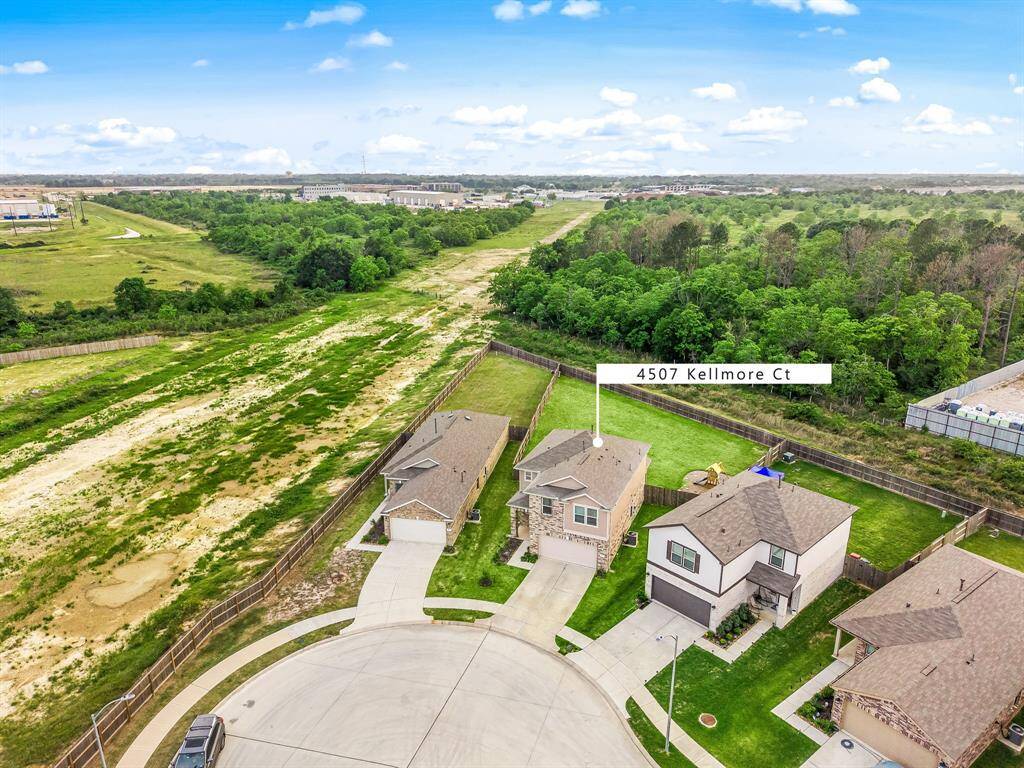 Amazing aerial shot of this gorgeous home situated on a quiet cul-de-sac street in the sought after community of Katy Manor zoned to Katy ISD. Lush landscaping, well manicured front lawn and a wonderful back patio perfect to set up, an outdoor sitting area with no back neighbors.