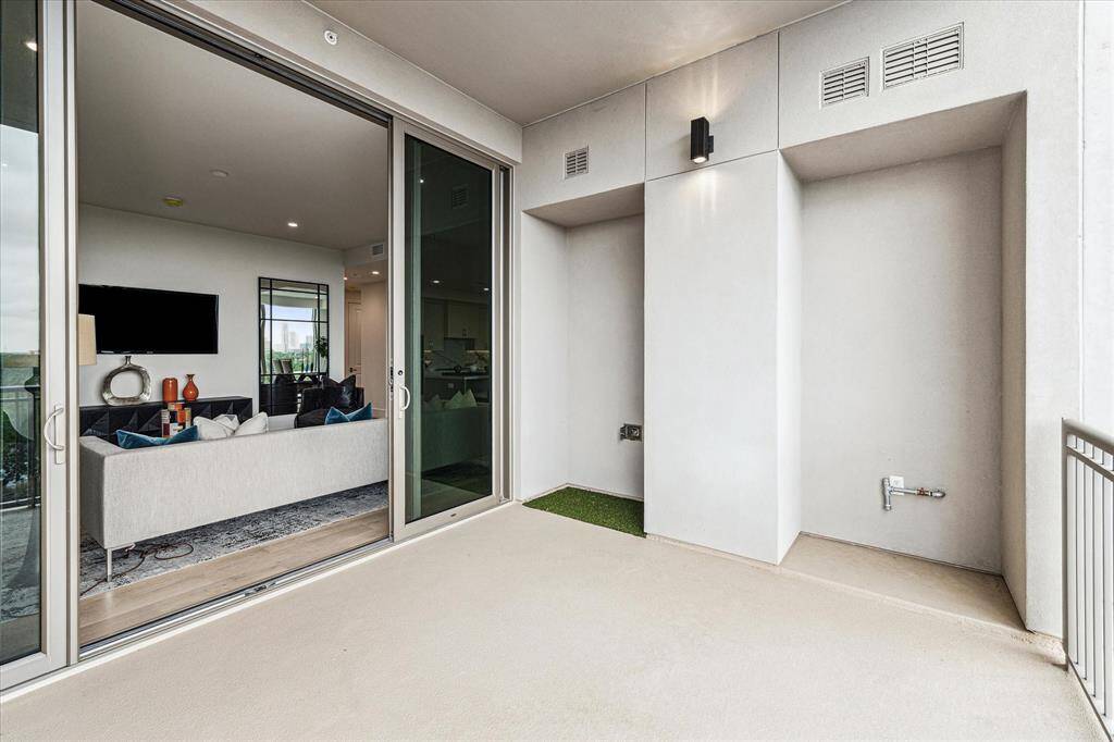 Private balcony opens to living room. Features a pet-pad and Gas connection for a future outdoor grill.
