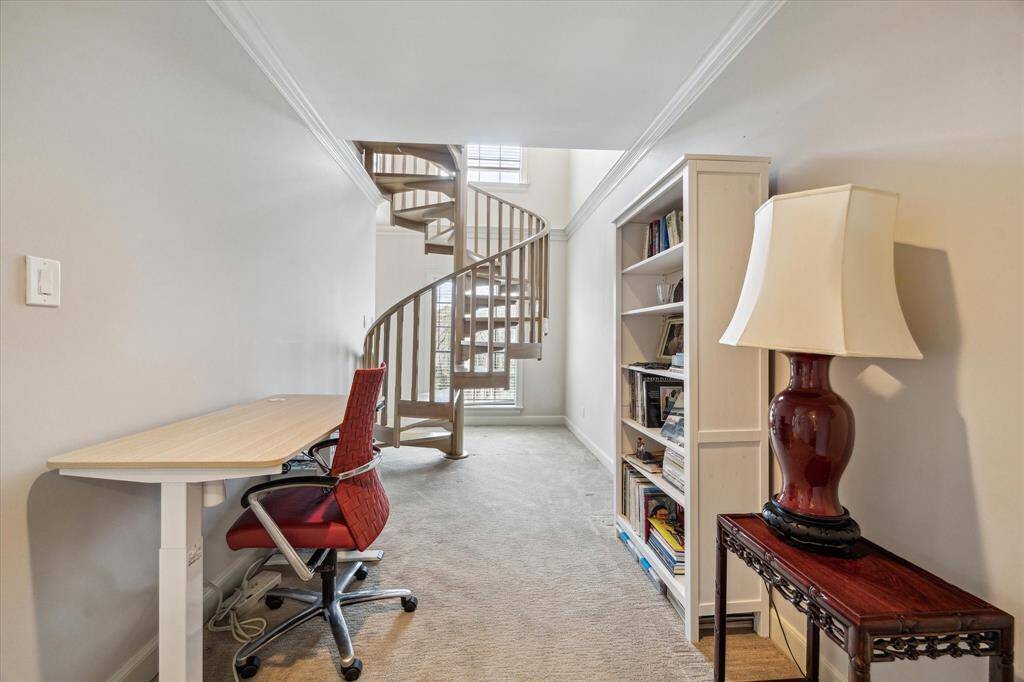 This space in the Primary suite could be a Study, sitting area, yoga or mediation area or whatever your heart desires.  These stairs leading up to the third floor studio and office/Game Room.