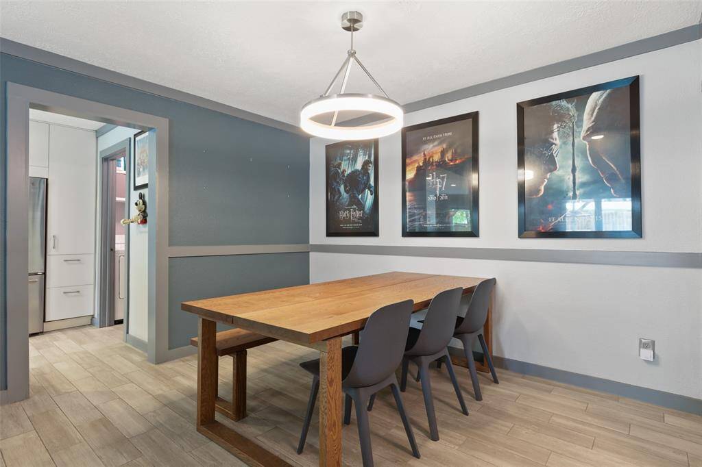 The dining room is open to the living space for easy entertaining.