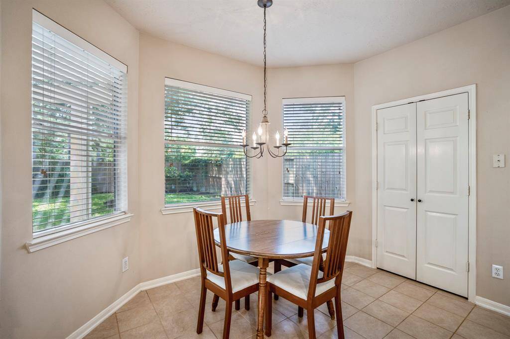A closer look at the breakfast area reveals charming bay windows that invite in natural light, creating an ideal spot to start your day. Just beside, double doors provide access to the spacious kitchen pantry.