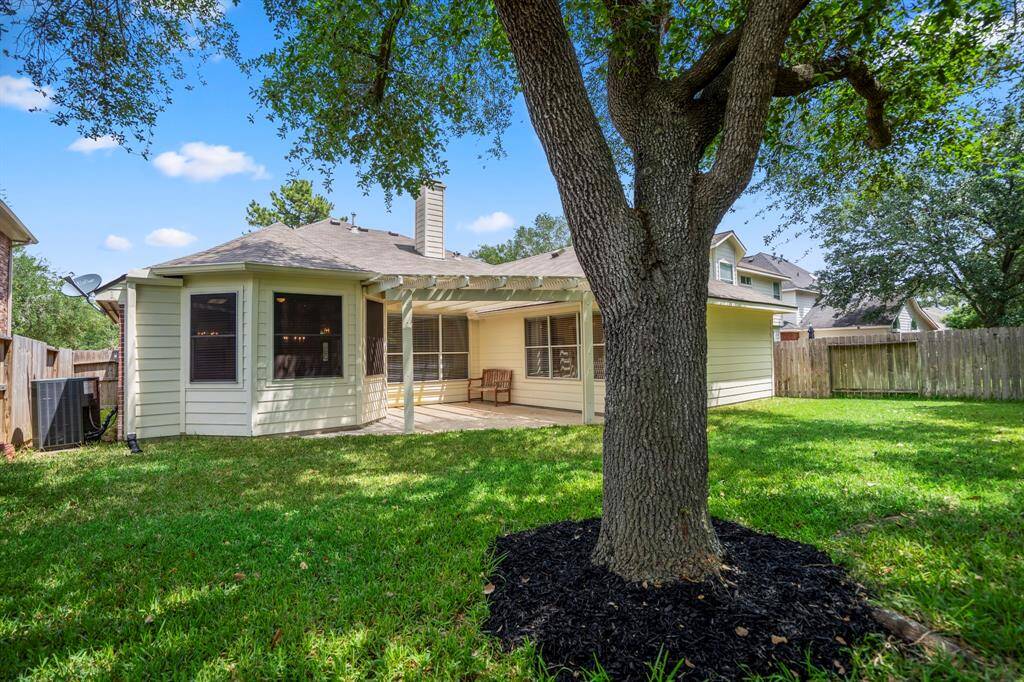 Moving further back behind the tree, you’ll enjoy an even more expansive view of the yard, emphasizing the privacy offered by the lack of rear neighbors and the tranquil setting.
