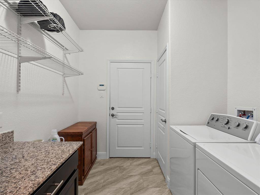 Huge laundry room with built in cabinets for storage and folding, plus a storage closet! Storage, storage, storage throughout!