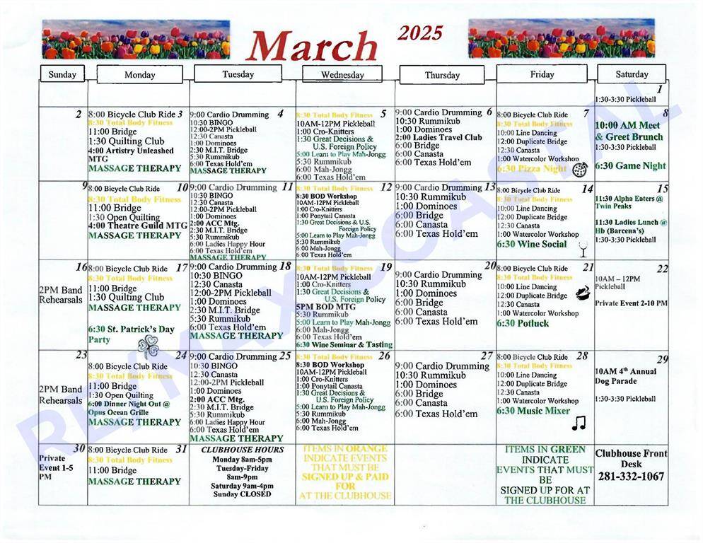 March activity calendar showing how many great activities are available, plus so much more!