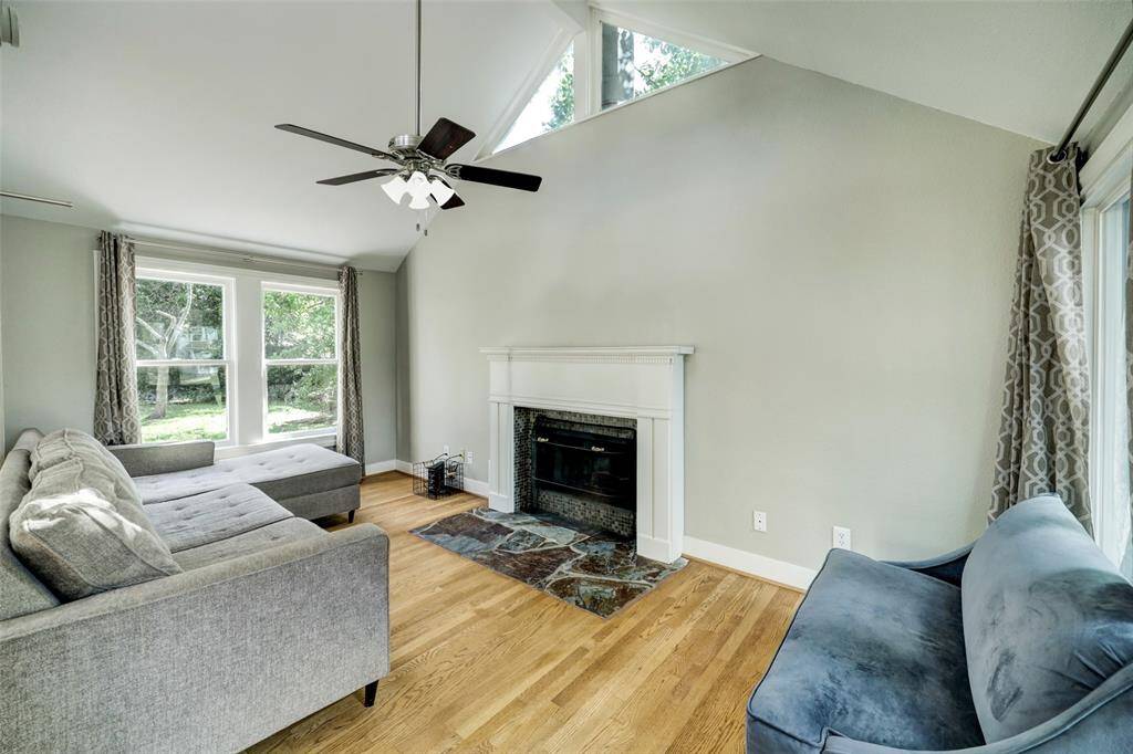 A classic fireplace adds a nice touch to the ambiance.