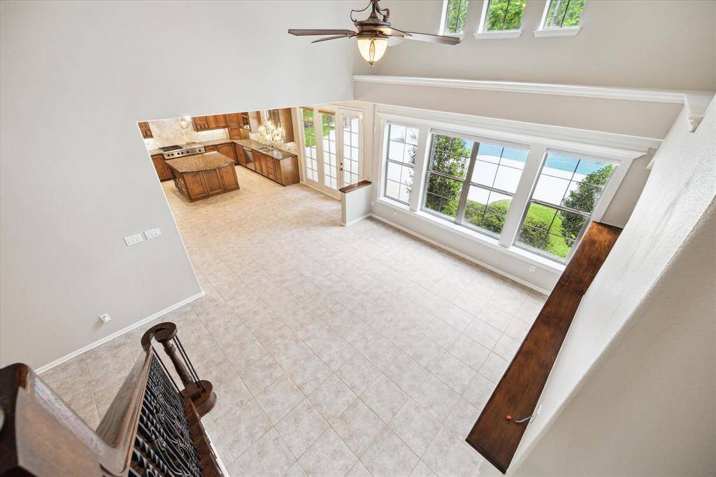A view from the stairs out to the new custom pool beyond.