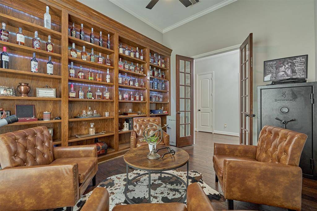 Alternate view of the built-in cabinetry with LED lighting.