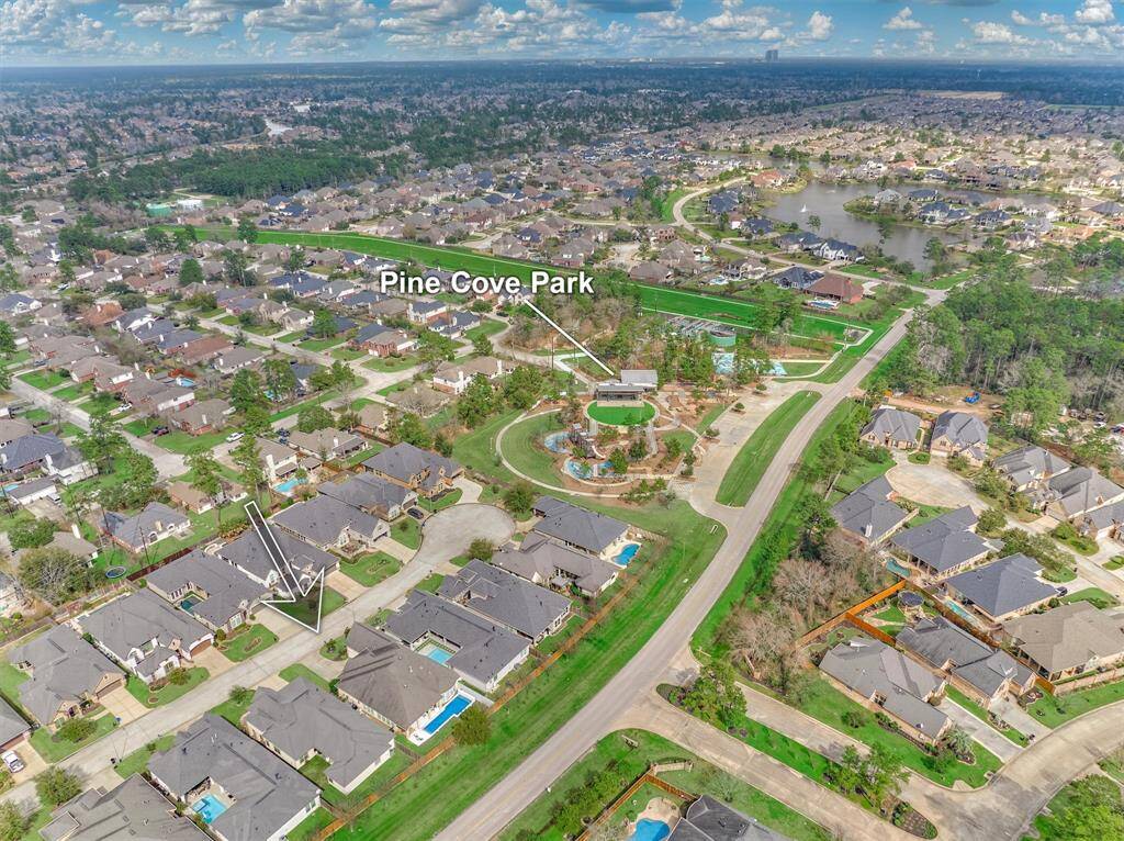 Overhead view of the location of 7419 Nantucket Point Ln.  No rear neighbors and close to the Pine Cove Park.