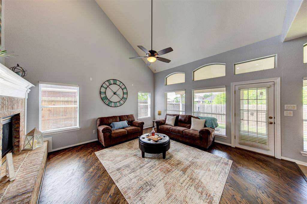 Soaring ceilings and lots of windows in the family room.
