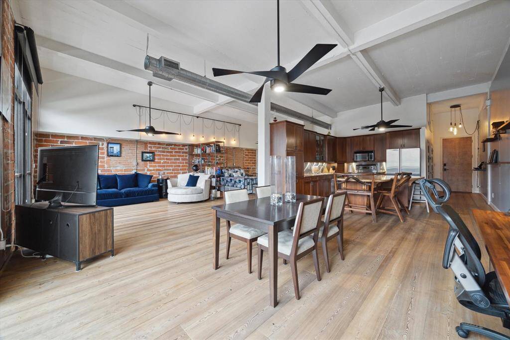 The space can be configured in many ways. Wood floors, brick walls and high ceilings are just a few captivating features.