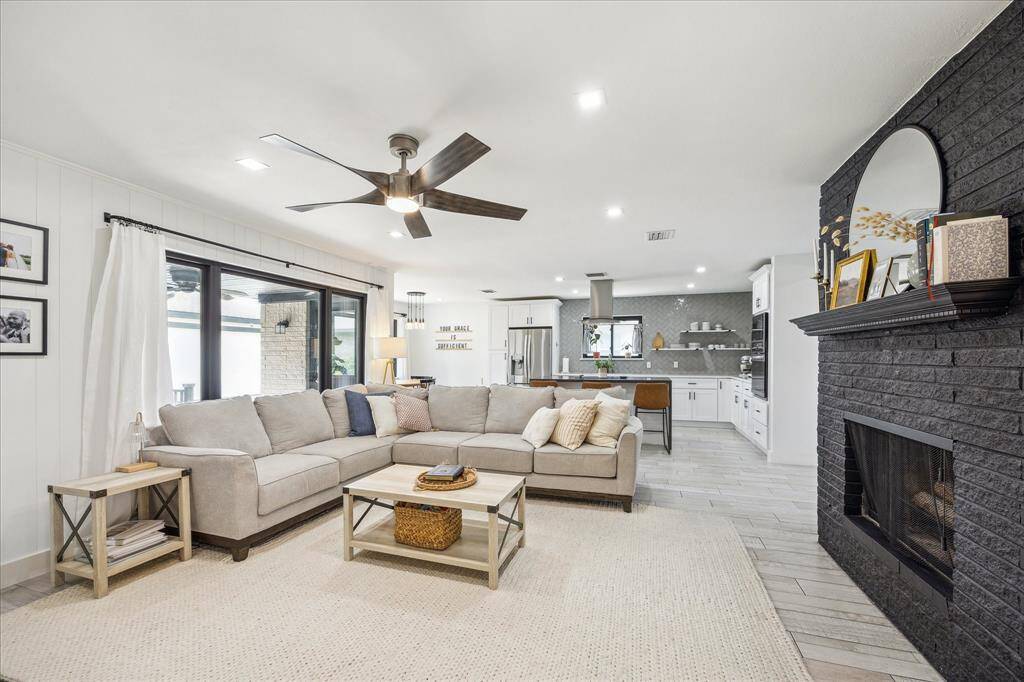 Spacious family room open to the island kitchen.