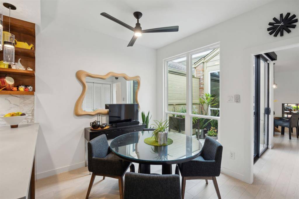 Breakfast room offers views of the patio area.