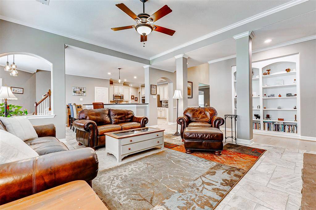 Spacious open-concept view from the living room to the kitchen.