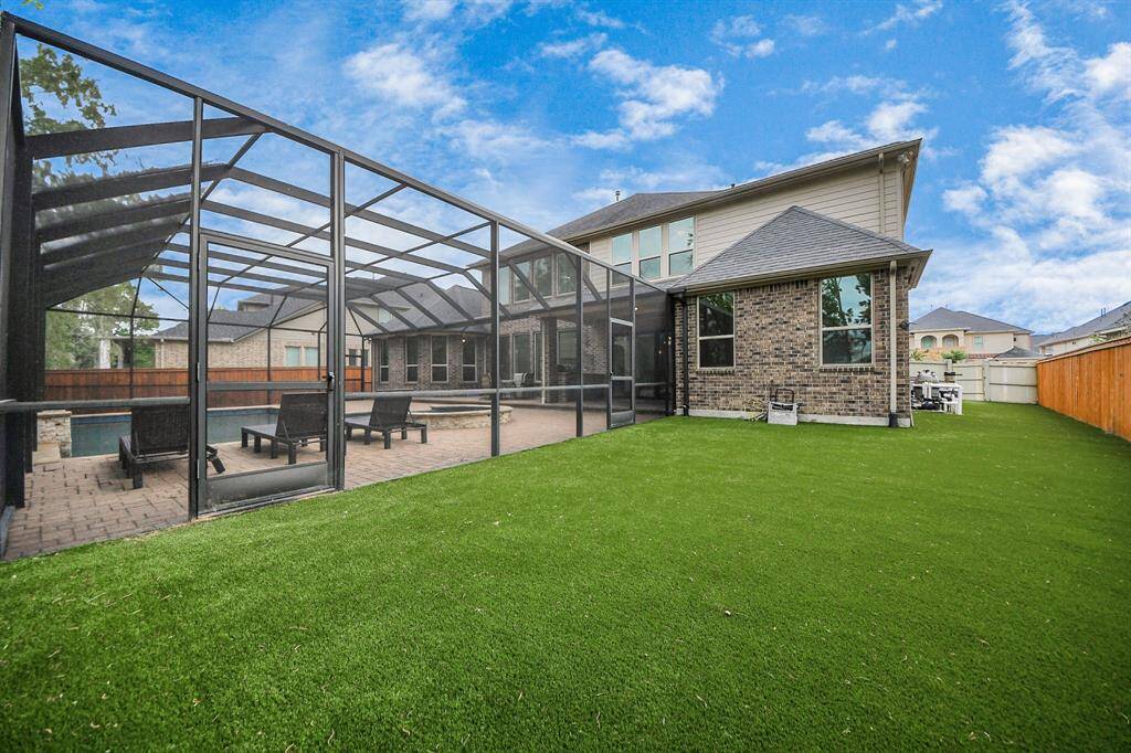 There is no grass in this beautiful backyard