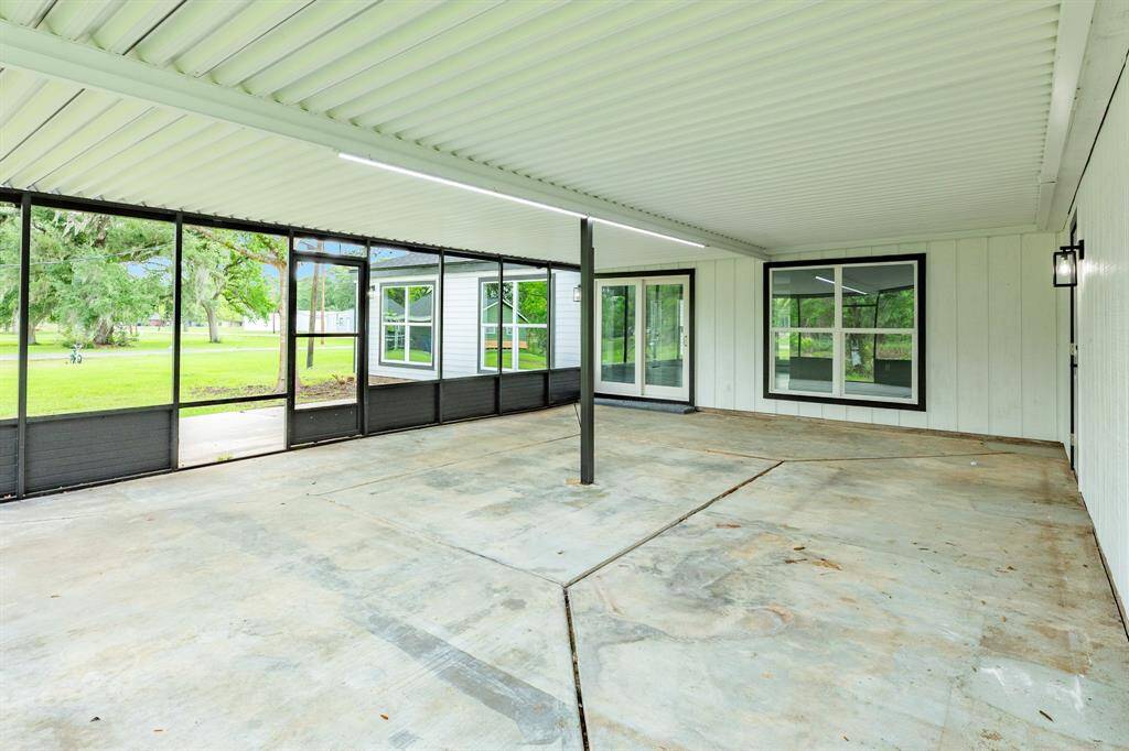 Large covered patio with LED lighting