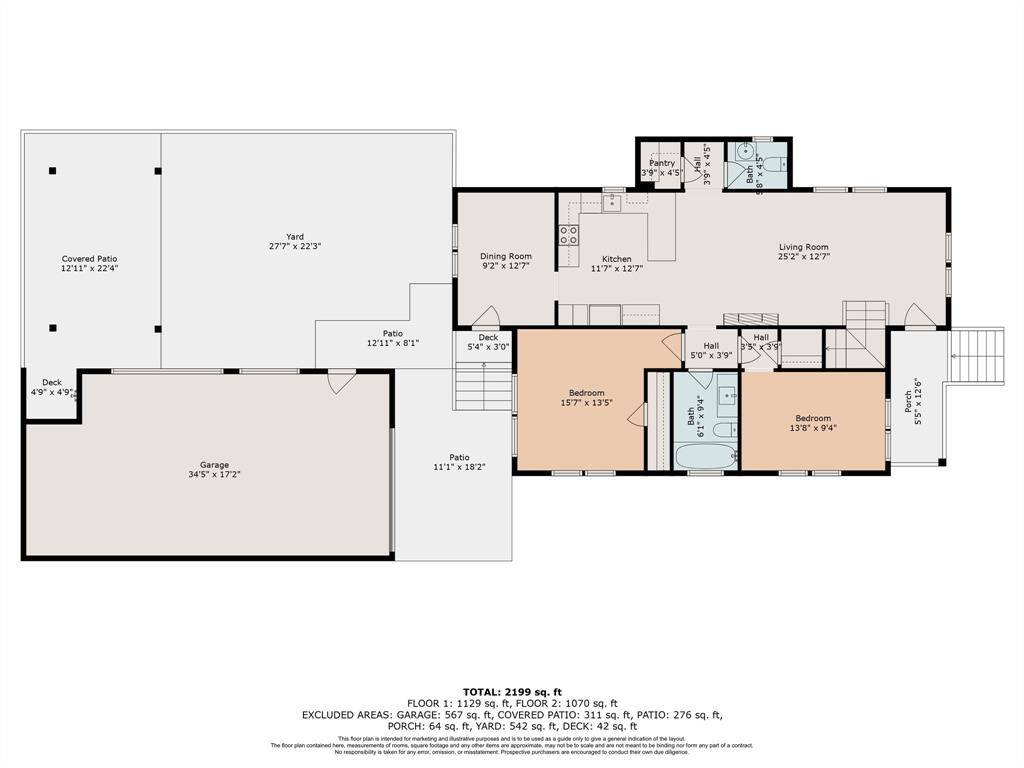 Floor plan of the first level of 1111 Adele Street. Please independently verify measurements; this is for informational purposes only and is not an official appraisal measurement.
