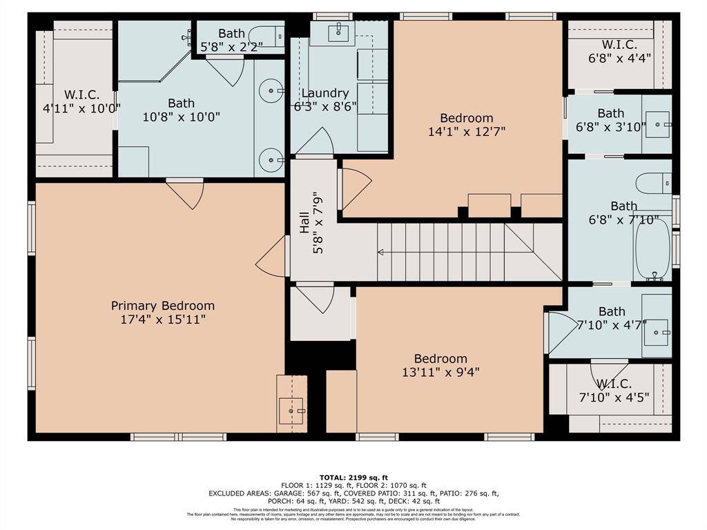 Floor plan of the second level of 1111 Adele Street. Please independently verify measurements; this is for informational purposes only and is not an official appraisal measurement.