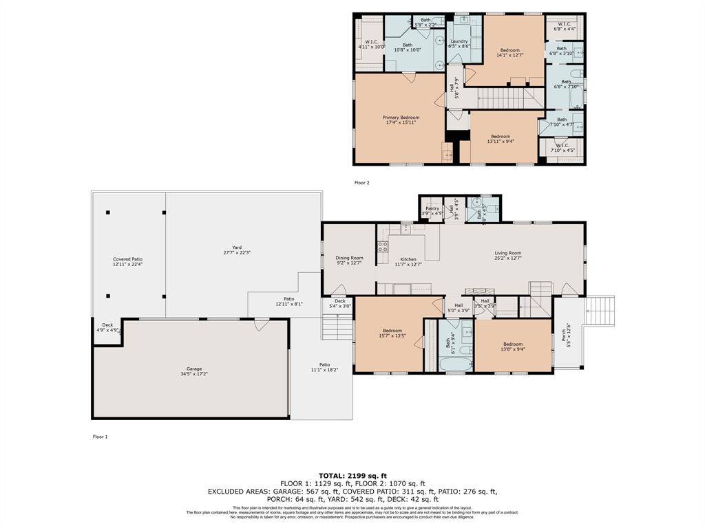 Floor plan of both floors of 1111 Adele Street. Please independently verify measurements; this is for informational purposes only and is not an official appraisal measurement.