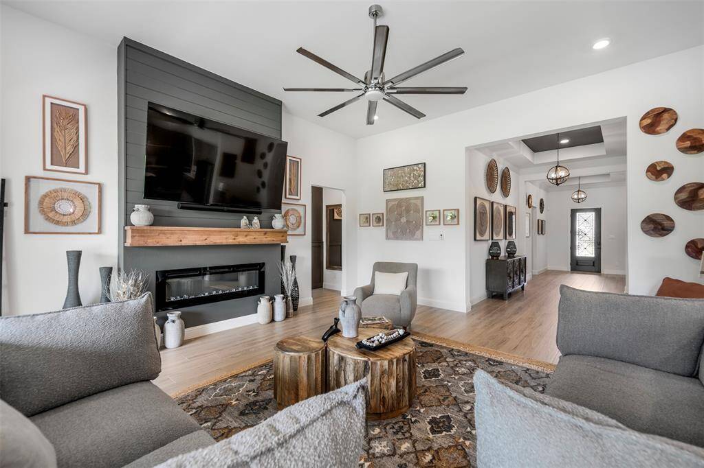 The custom mantle was thoughtfully added by the owner for a touch of modern design.