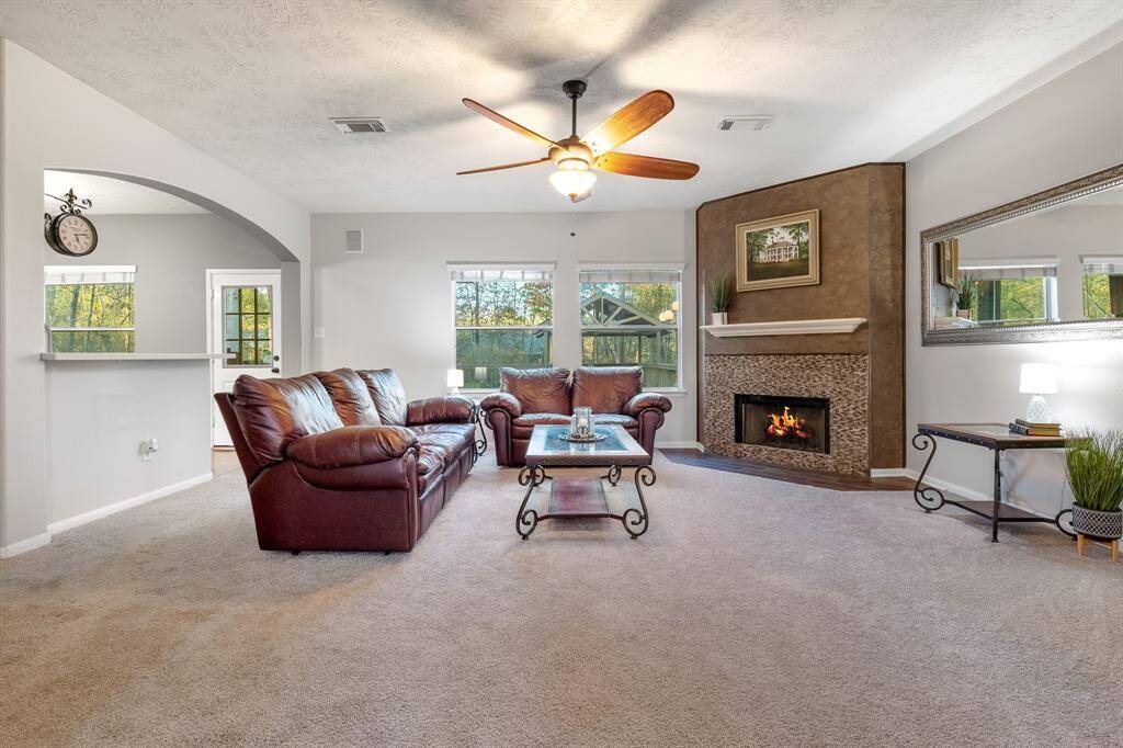 Beautiful spacious family room with a gas log fireplace