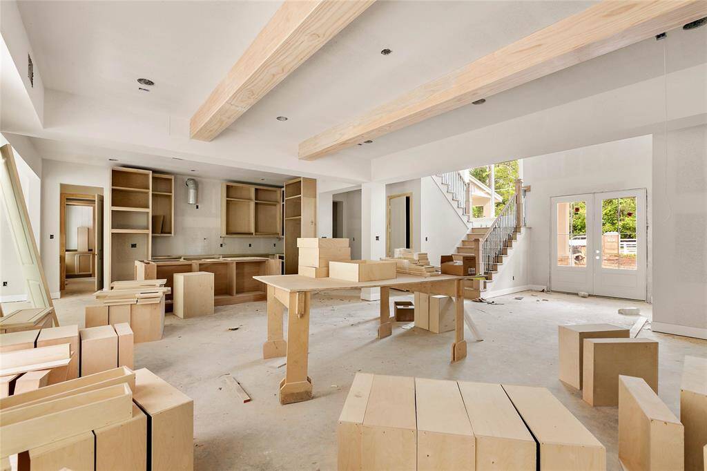 View from the family room toward the island kitchen.