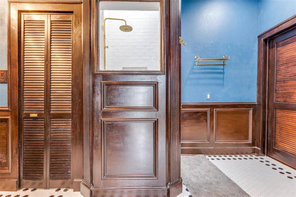 The primary bathroom is upstairs. Your closet to the right.