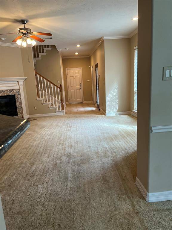 View from back door through downstairs living area.