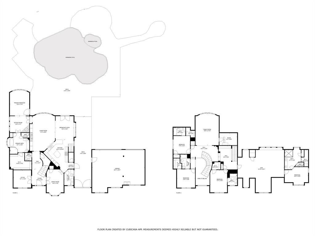 The home's floor plan with first and second stories, as well as the entire backyard.