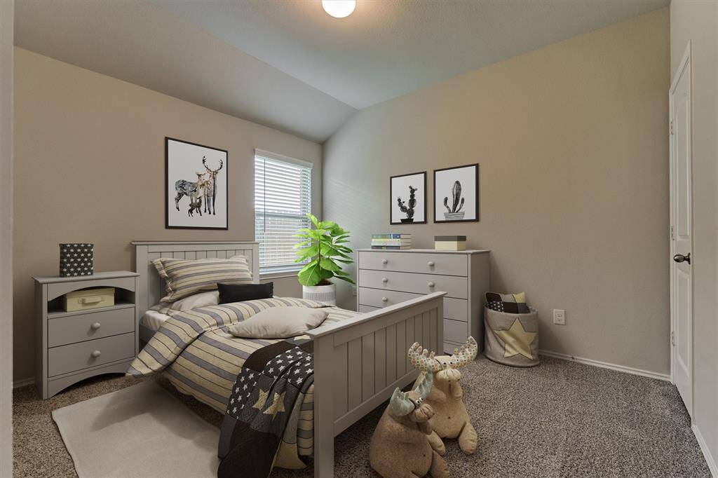 This digitally staged photo illustrates the potential of this bedroom.