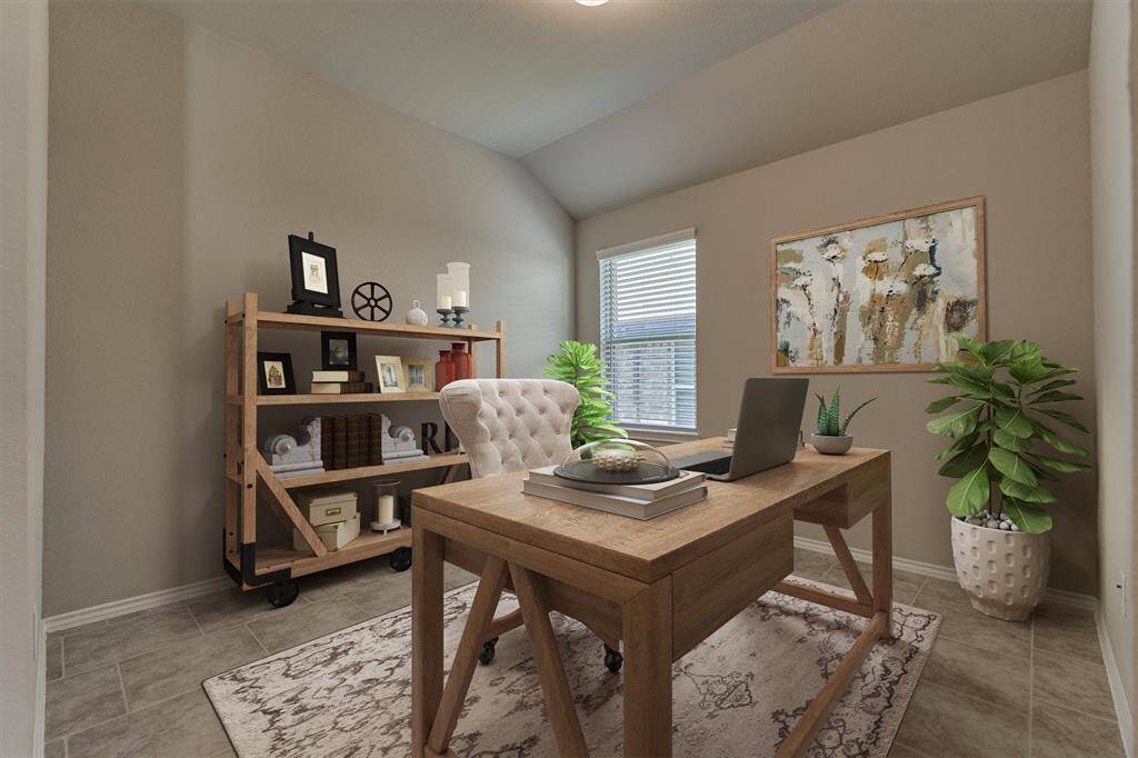 This digitally staged photo is only one example of how you could arrange this room.