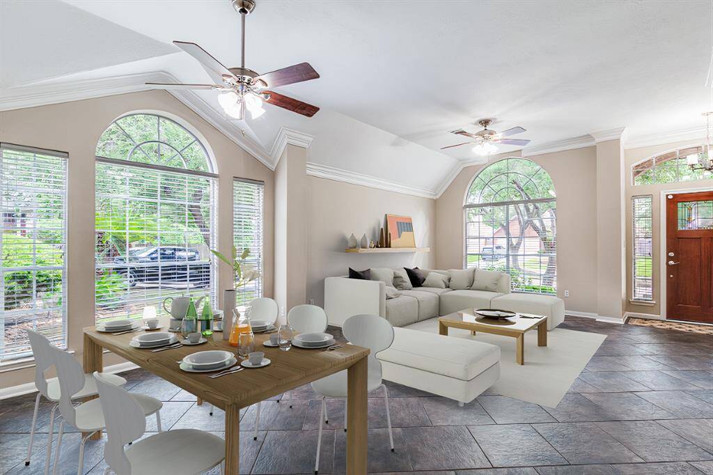 Living/Dining Room. Great entertaining space. Big windows for lots of natural light. Virtually staged.