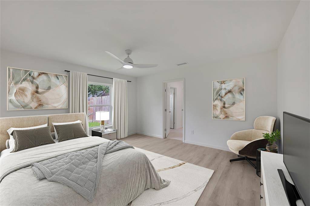 Virtually staged primary bedroom